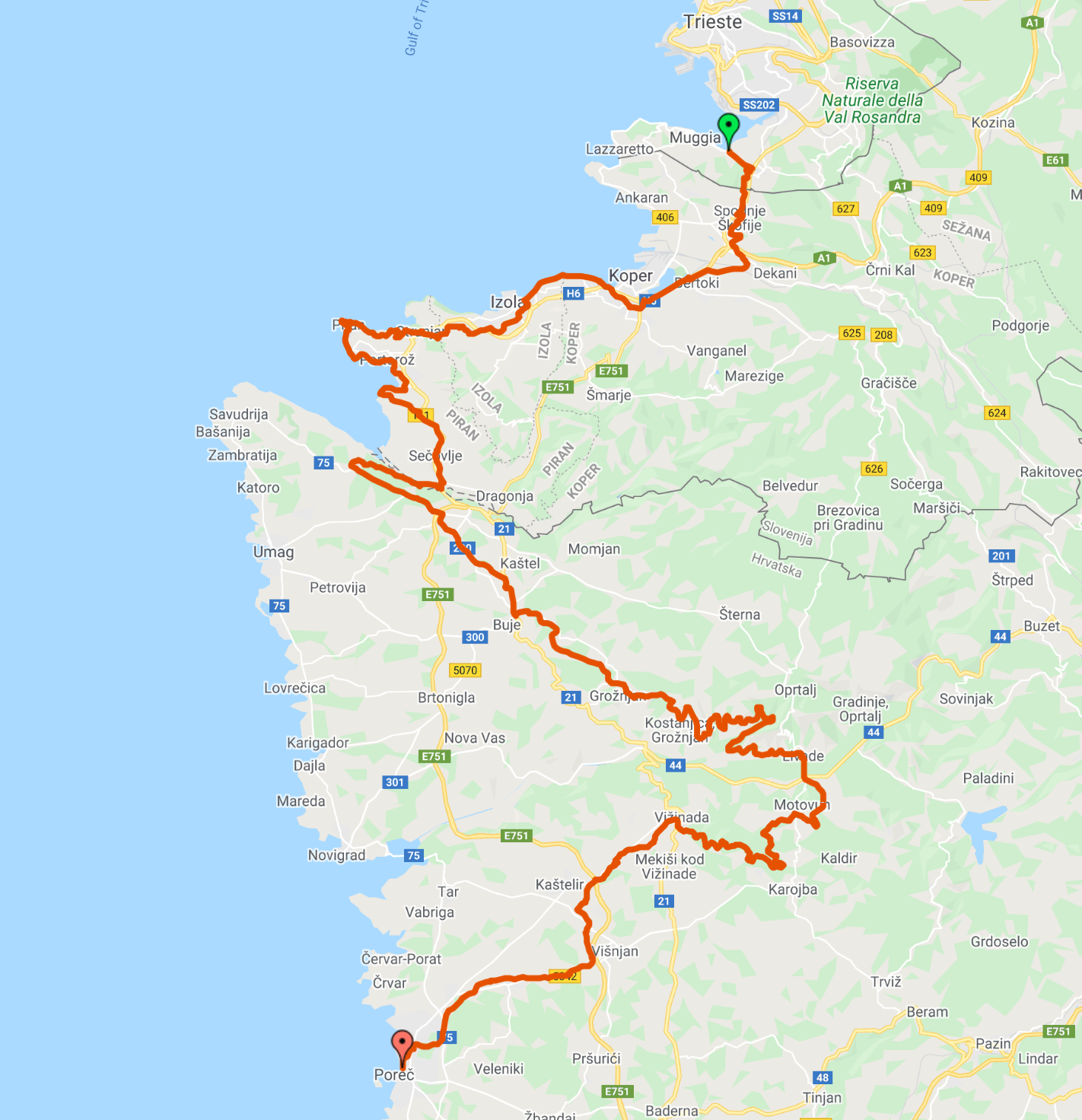 parenzana trail cycling map