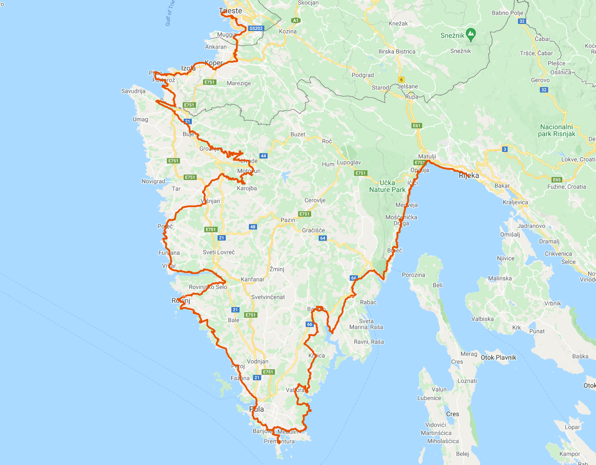 istrian peninsula bicycle touring map