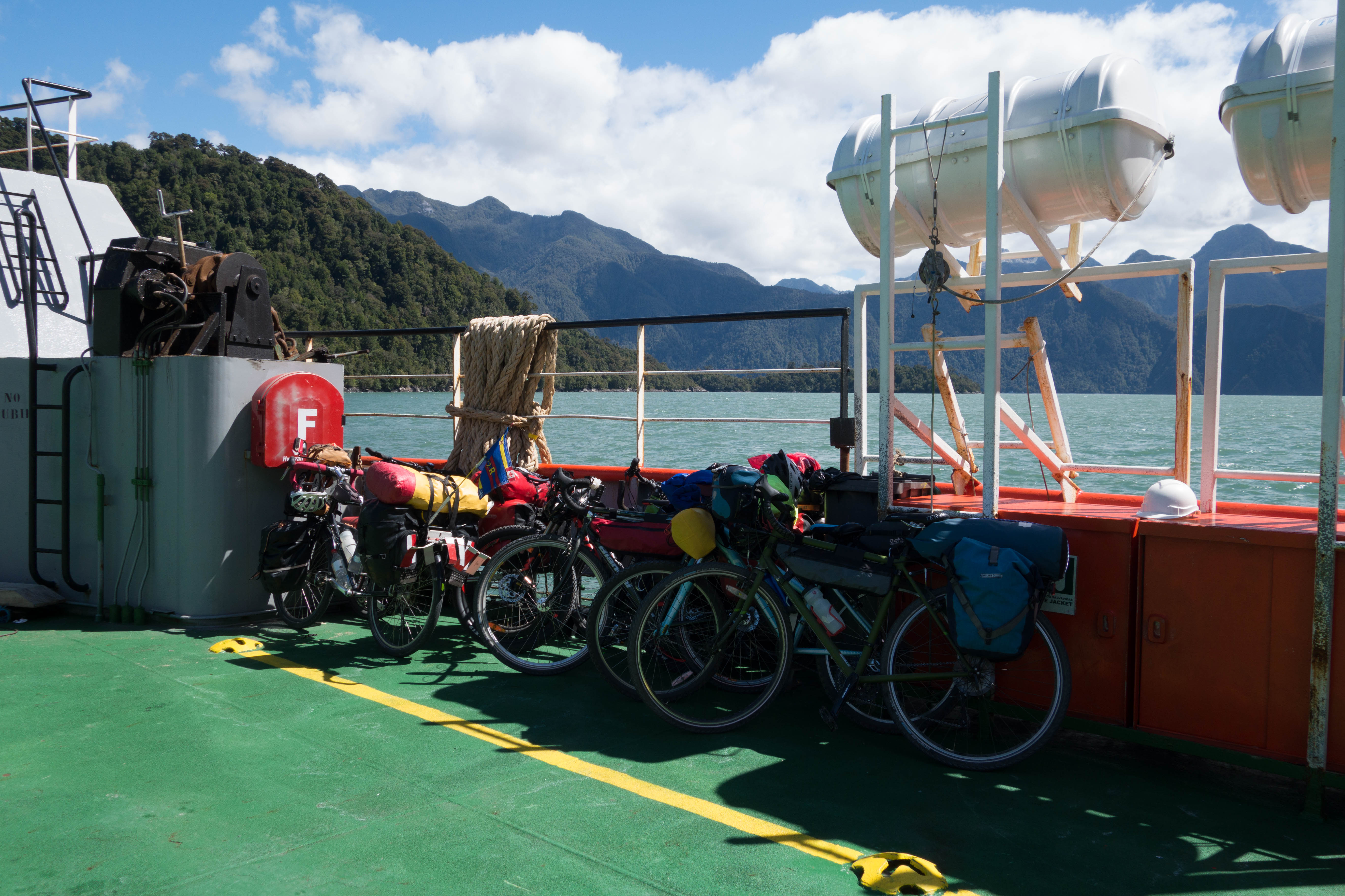 bikes on a ferry on the carretera austral