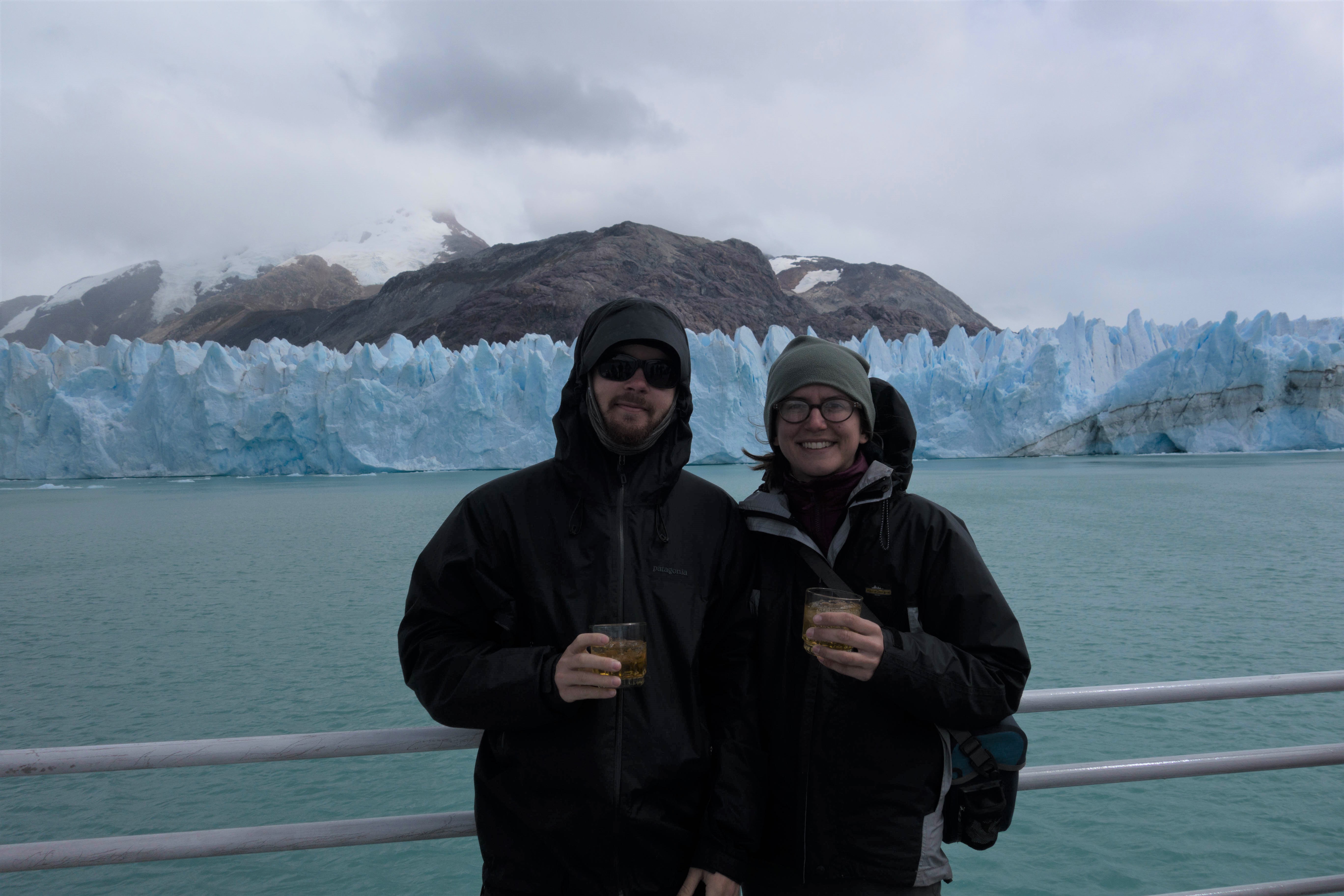 whiskey with glacier ice at the southern patagonia ice sheet