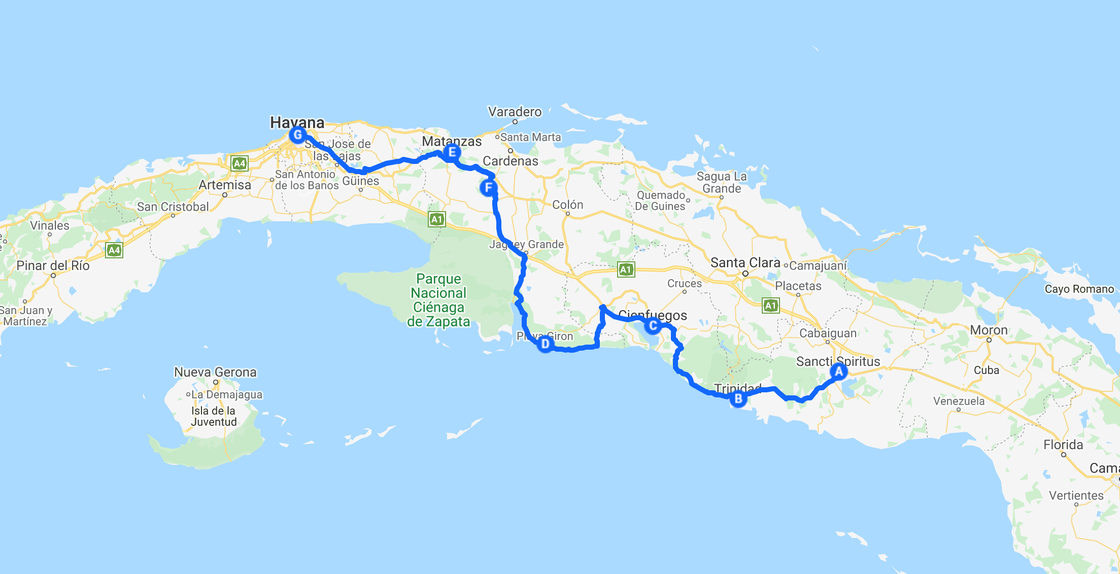 cuba bicycle touring map