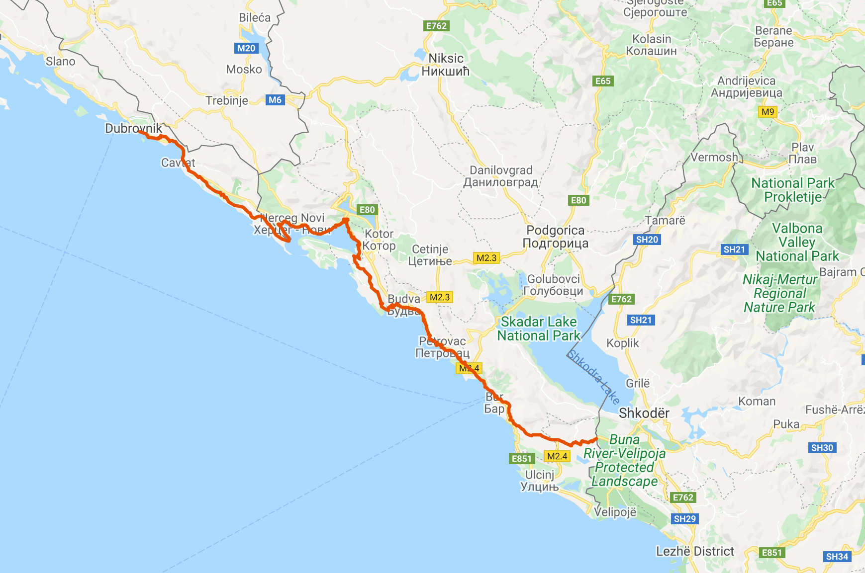 bicycle touring montenegro map