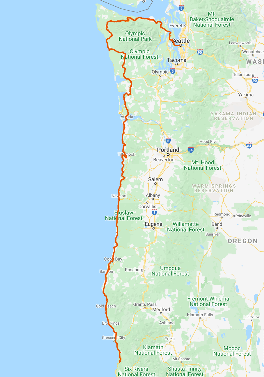 northern pacific coast highway map