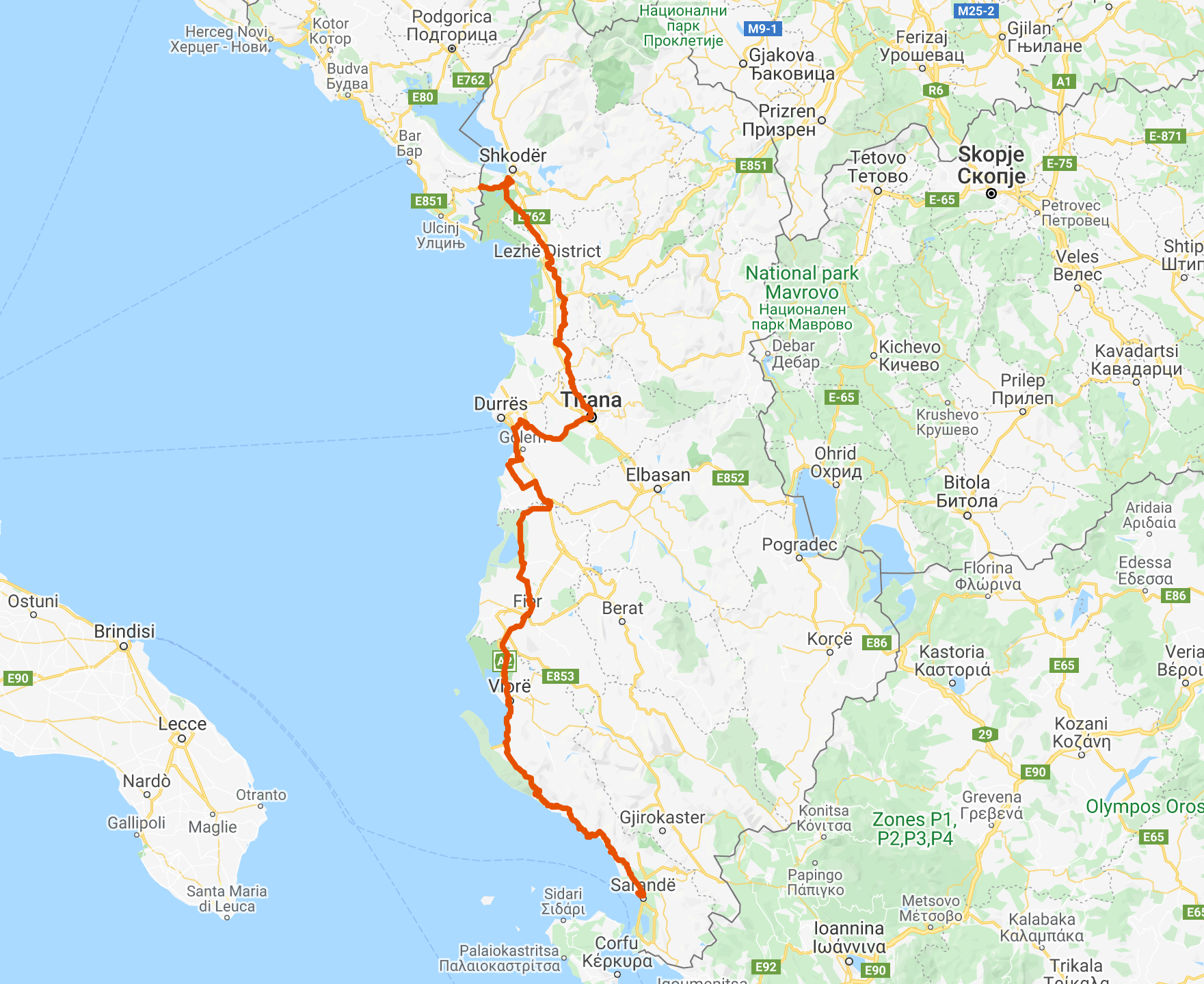bicycle touring albania map