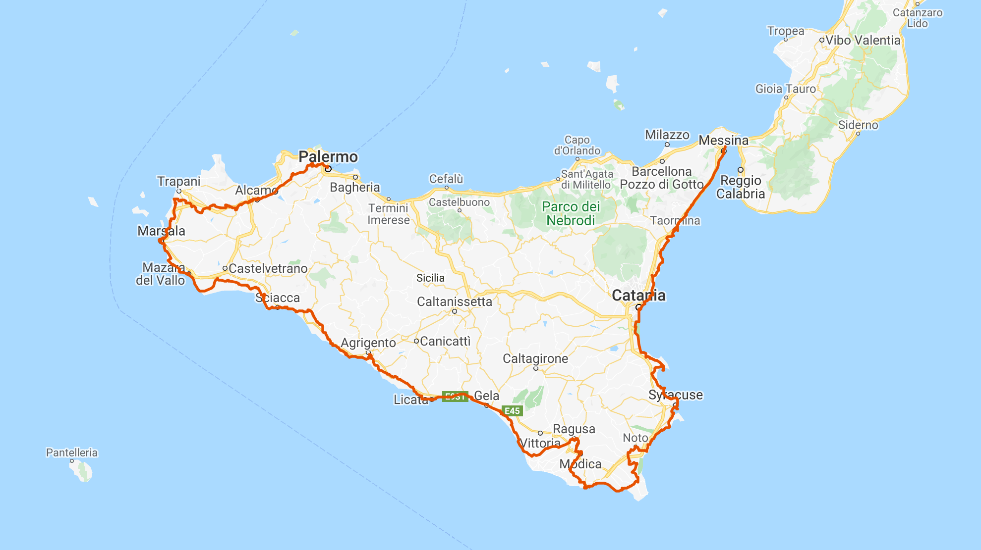 bicycle touring sicily map