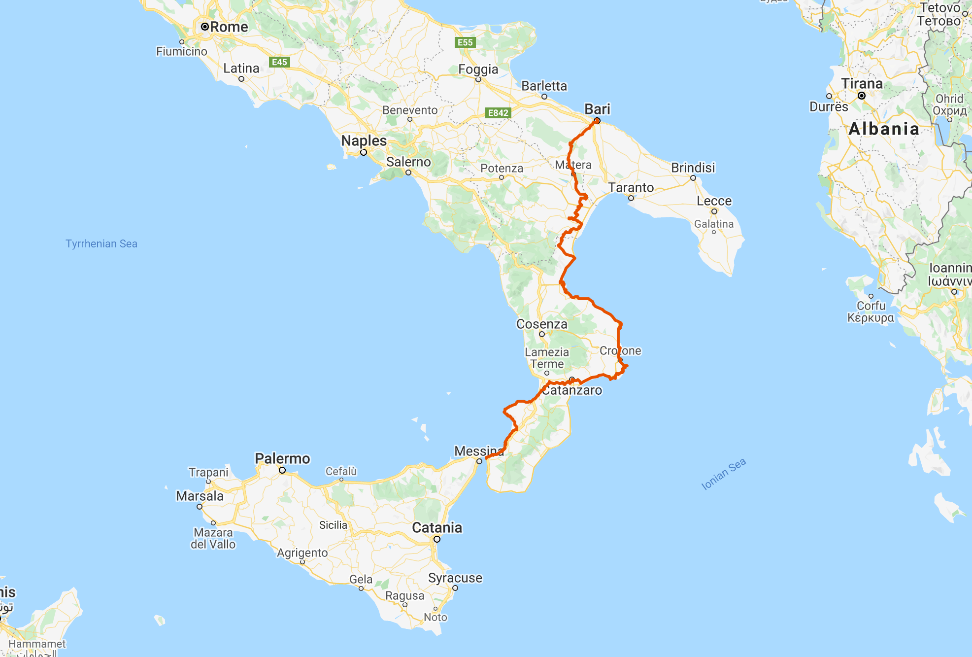 bicycle touring southern italy map