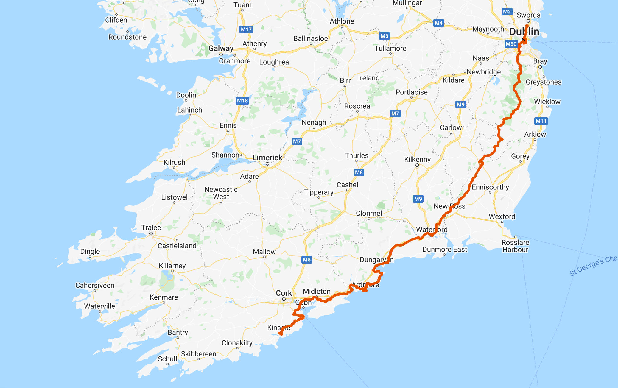 southeastern ireland bike tour map