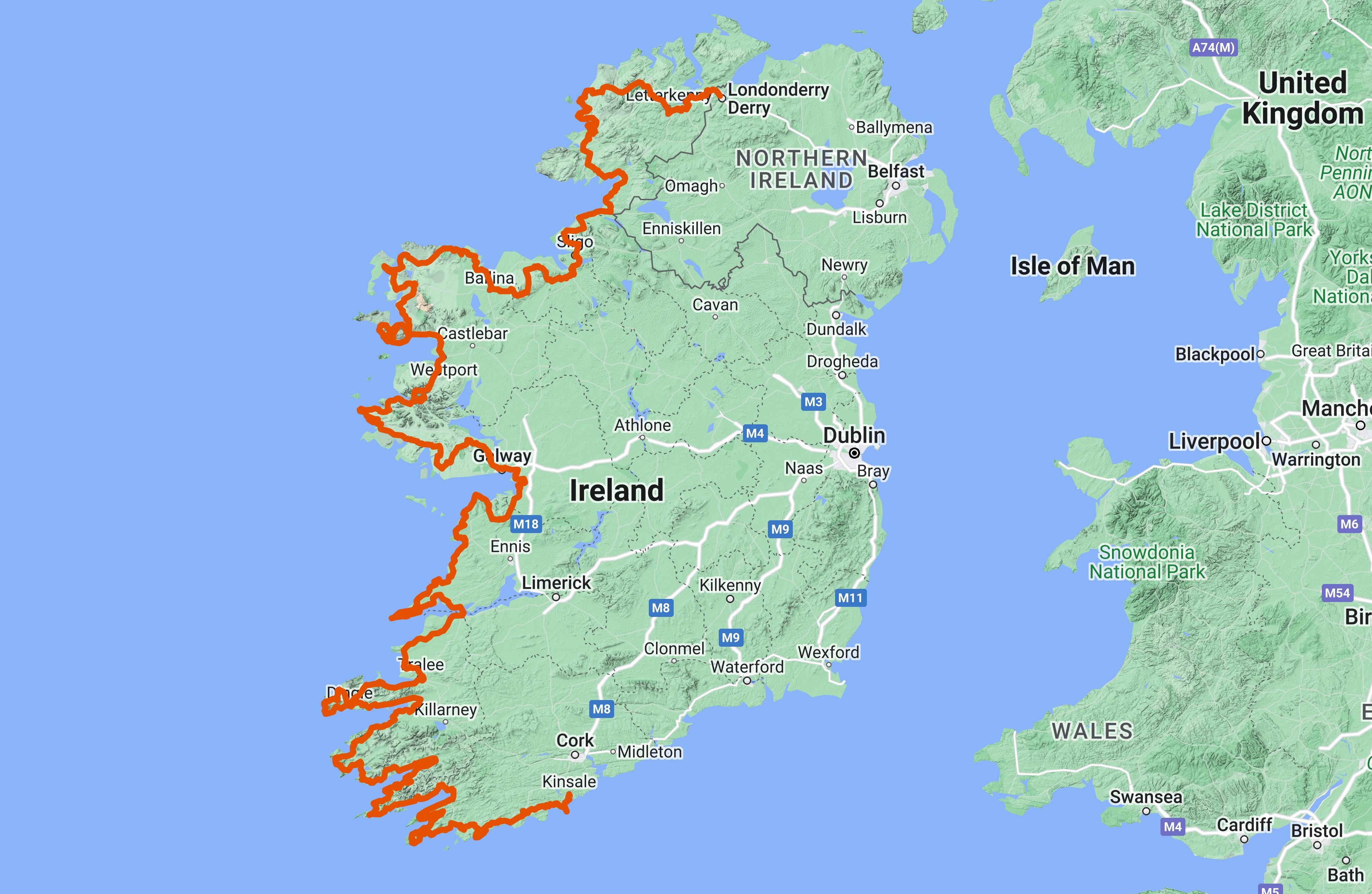 wild atlantic way cycling map