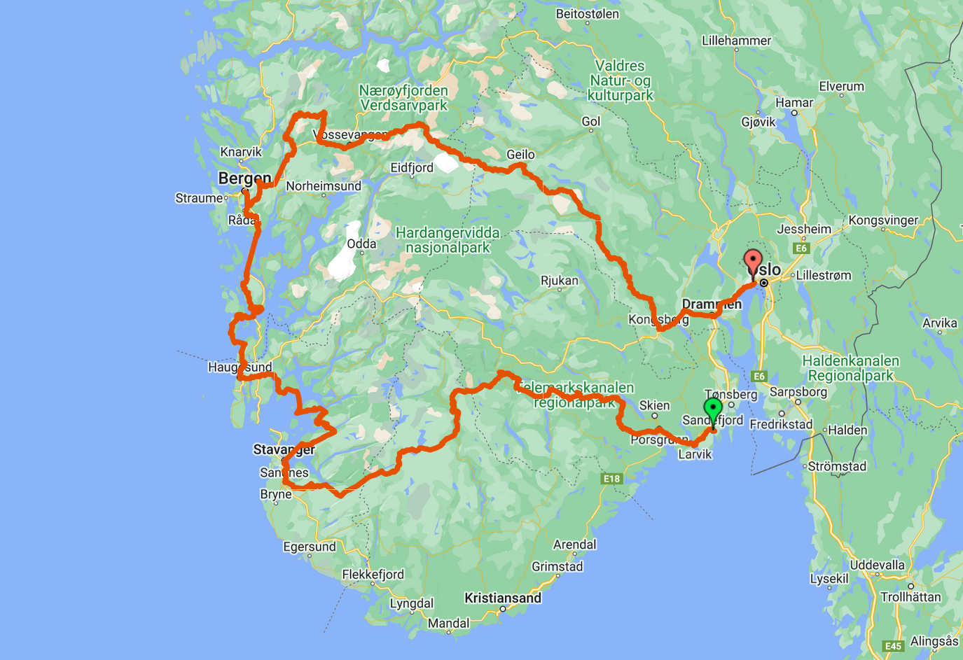 cycling southern norway map