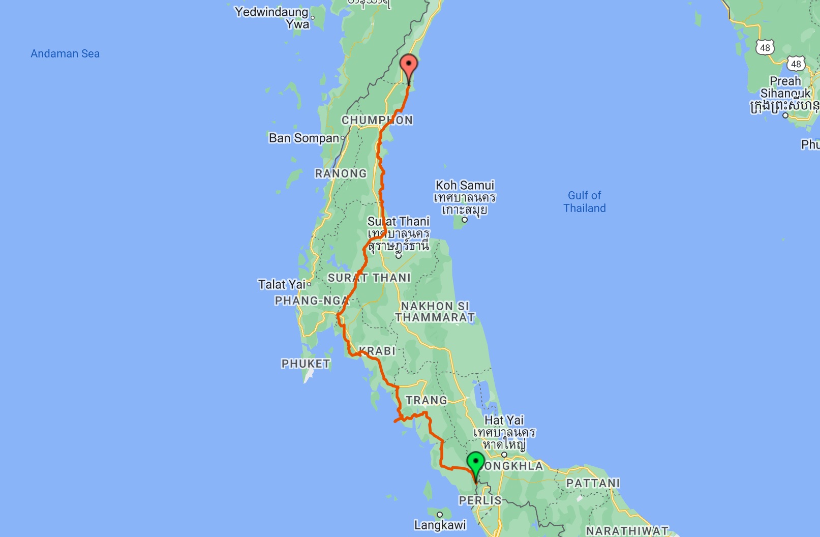 bicycle touring southern thailand map